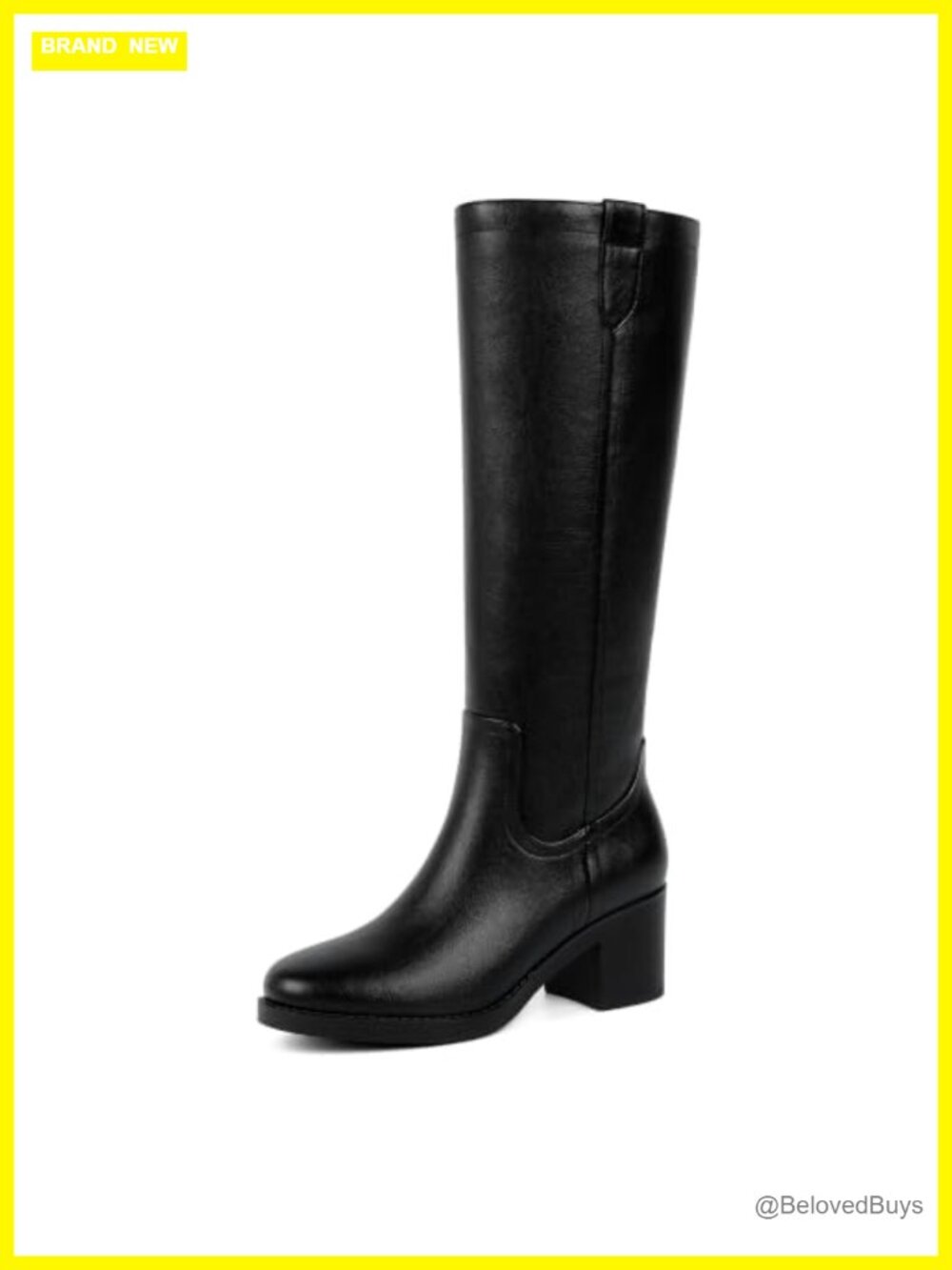 Women's Knee High Boots Chunky Low Heel Round Toe Faux Leather Zip Tall Boots